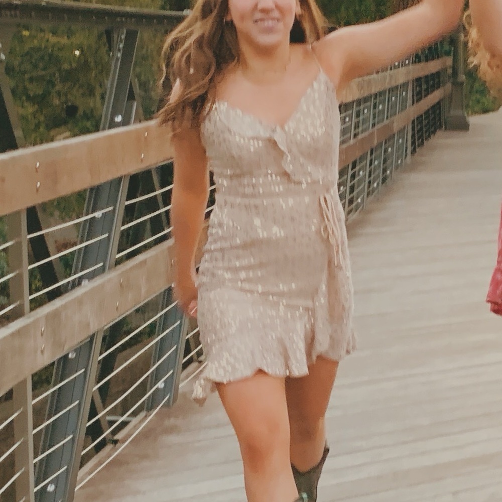 Selfie Leslie Gold Sparkly Wrap Tie Up Dress